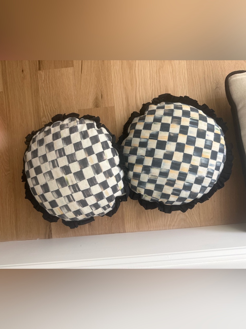 MacKenzie-Childs Round Checkered Throw Pillows in Black, White